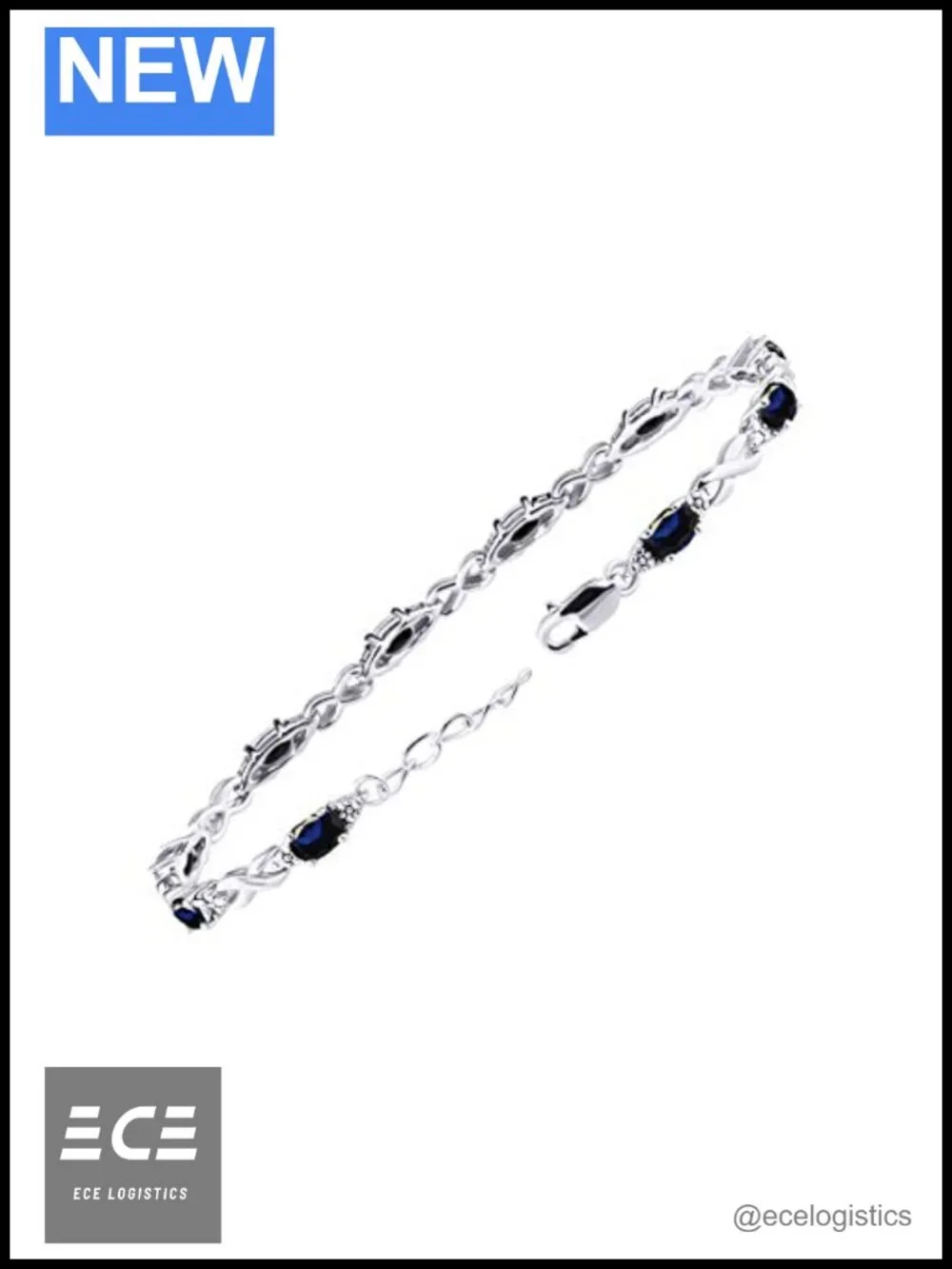 Sterling Silver Sapphire Diamond XOXO Tennis Bracelet Adjustable 7